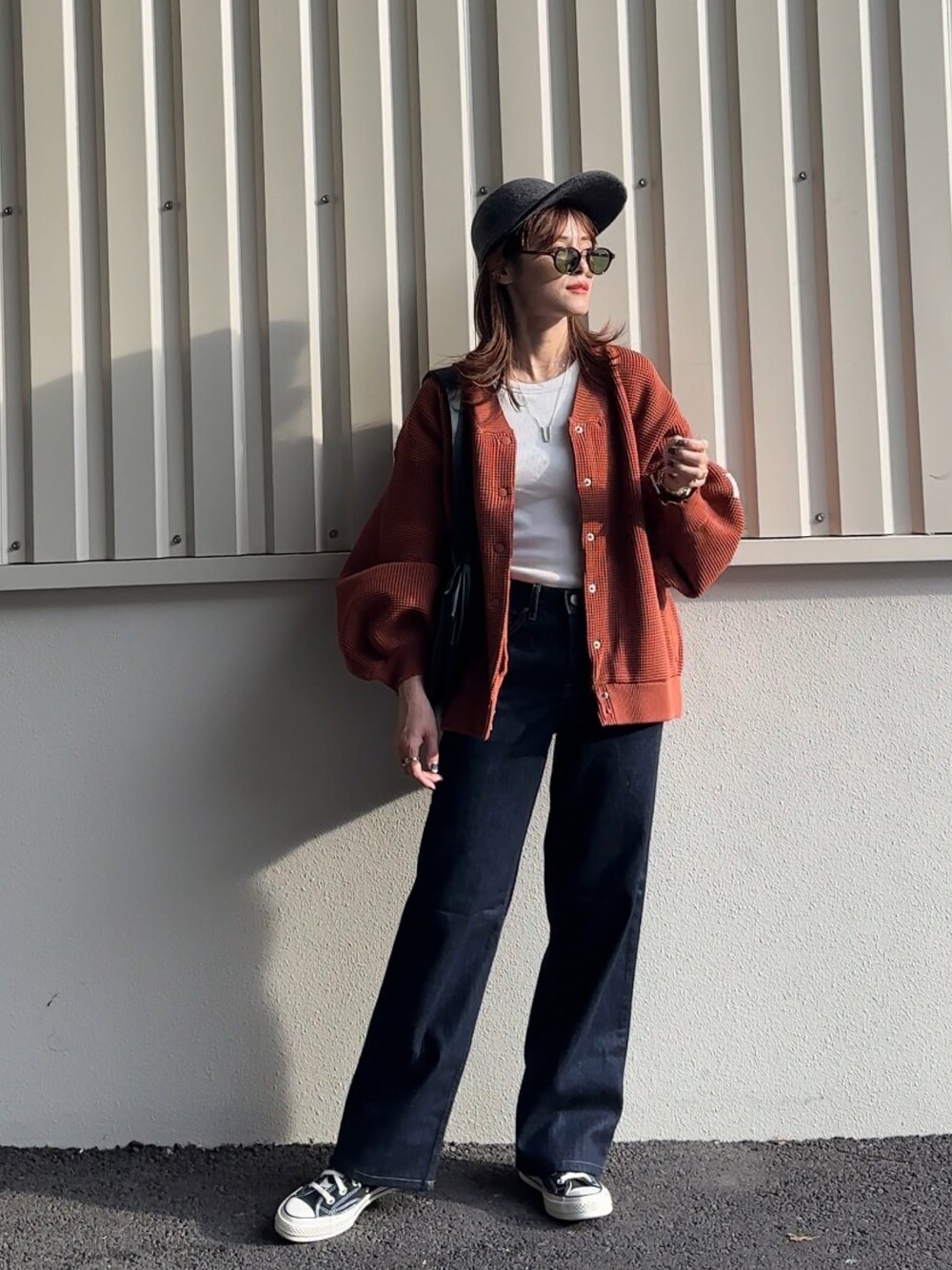「秋服まるっと大公開、秋のコーデ、休日スタイル、UNIQLO、UNIQLOC、クラシカルエルフ、yunco_de、153cm」｜「Javaの《JaVaジャバ コラボ》新軽量ワッフルニットカーディガン（カーディガン/ボレロ、ブラウン系）」を使った、yunさん（レディース・153cm）の秋コーディネートの1枚目の写真