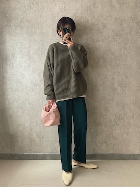 「GRL（グレイル）のセンタープレスタックテーパードパンツ（その他パンツ）」を使った、yunさん（レディース・153cm）の冬コーディネート