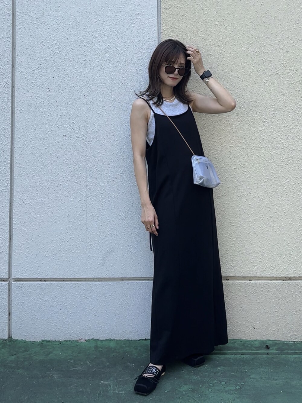 「みんなの白Tフェス、夏コーデ、ワンピース、夏服、153cm、yunco_de」｜「tiptopのバックリボンアソートキャミワンピース（ワンピース、ブラック系）」を使った、yunさん（レディース・153cm）の夏コーディネートの1枚目の写真