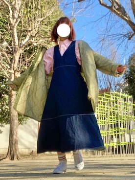 「GUコーデ」｜「アイテム（ジャンパースカート）」を使った、sayanoさん（レディース・158cm）の春コーディネート