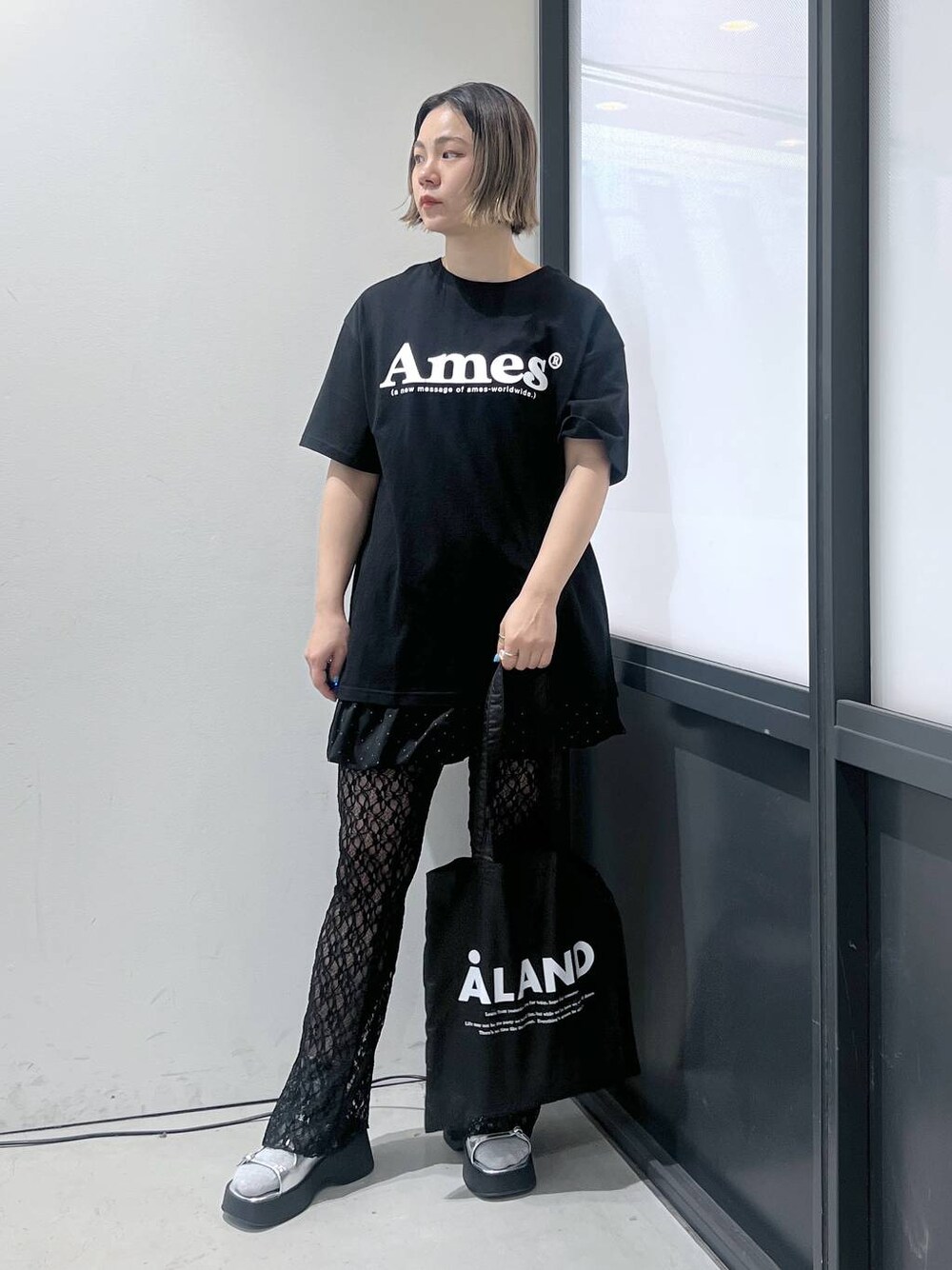 AMES-WORLDWIDE] STRIPE HALF ZIP SWEATER IVORY | もごつ