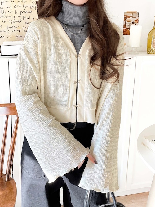 セール】シルエットがキレイ♪ホックデザインショート丈ジャガード