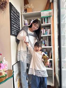 「classicalelf（クラシカルエルフ）の大人のきれいめカジュアル、体型も美しくカバー。親子お揃いOK♪裾レースカットソードッキングロンT（長袖）（Tシャツ/カットソー、ホワイト系）」を使った、classicalelfクラシカルエルフさん（レディース・164cm）の秋コーディネート