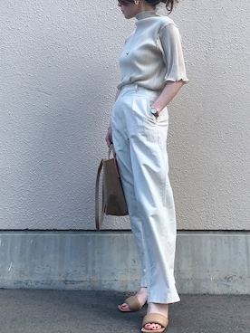 「classicalelf（クラシカルエルフ）のプリーツLOVER。2wayメロープリーツハイネック5分袖トップス（Tシャツ/カットソー）」を使った、classicalelfクラシカルエルフさん（レディース・158cm）の春コーディネート