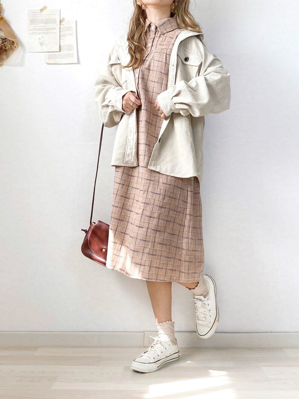 「だから秋服が好き、コーデュロイ、コーデュロイジャケット、プチプラ、プチプラコーデ」｜「classicalelfのセットアップが楽しめる。コーデュロイCPOシャツ（ブルゾン、ブラウン系）」を使った、classicalelfクラシカルエルフさん（レディース・153cm）の秋コーディネートの1枚目の写真
