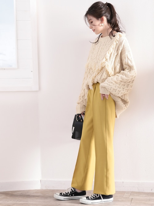 セール】美シルエット。リネンライクセンタープレスパンツ（スラックス