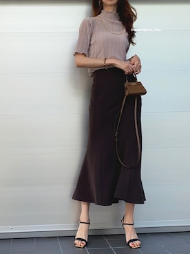 「classicalelf（クラシカルエルフ）のプリーツLOVER。2wayメロープリーツハイネック5分袖トップス（Tシャツ/カットソー）」を使った、classicalelfクラシカルエルフさん（レディース・167cm）の春コーディネート