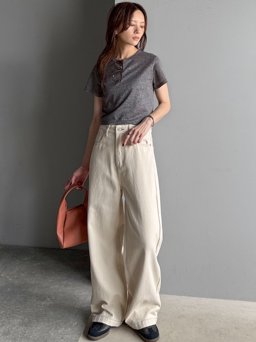 オシャレ  ルーズ デニム コンビパンツ ハイウエスト セール】【高身長・大きいサイズ対応/5サイズ展開】美脚見え