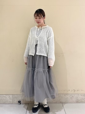 「Samansa Mos2（サマンサ モスモス）の透かしニットカーディガン（カーディガン/ボレロ）」を使った、ayaさん（レディース・165cm）の冬コーディネート