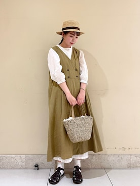 「ダブルボタン」｜「アイテム（ワンピース/ドレス）」を使った、ayaさん（レディース・165cm）の春コーディネート