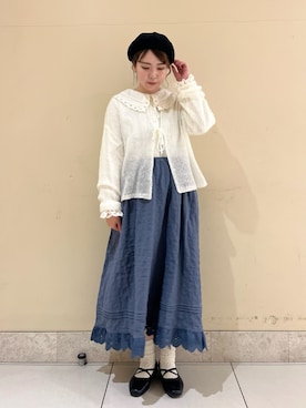 「Samansa Mos2（サマンサ モスモス）の透かしニットカーディガン（カーディガン/ボレロ）」を使った、ayaさん（レディース・165cm）の冬コーディネート