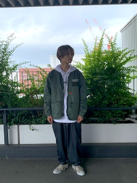 「AVIREX（アヴィレックス）のアイテム（ノーカラージャケット）」を使った、Yuuさん（メンズ・167cm）の秋コーディネート