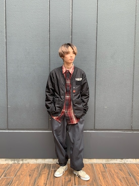 「ネルシャツ」｜「アイテム（ノーカラージャケット）」を使った、Yuuさん（メンズ・167cm）の秋コーディネート