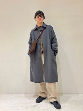 「アイテム（ステンカラーコート、グレー系）」を使った、なりさん（メンズ・174cm）の冬コーディネート