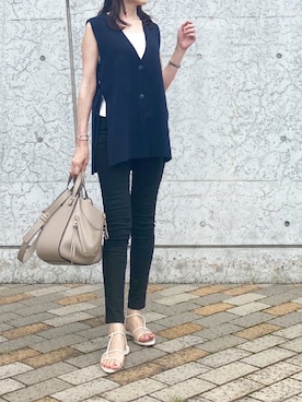 「UNIQLO（ユニクロ）のWOMEN ウルトラストレッチジーンズ（デニムパンツ）」を使った、kyoooco♡さん（レディース・162cm）の夏コーディネート