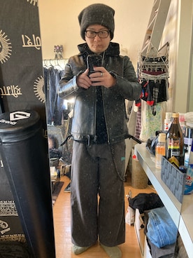 「GOODENOUGH（グッドイナフ）のアイテム（ライダースジャケット）」を使った、YUUSUKE@ganeshaさん（メンズ・171cm）の冬コーディネート