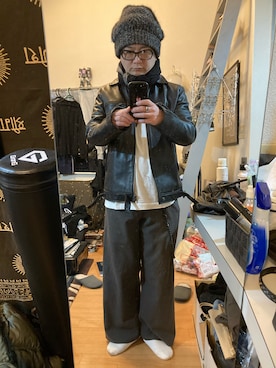 「MM6 Maison Margiela（ｴﾑｴﾑｼｯｸｽ ﾒｿﾞﾝ ﾏﾙｼﾞｪﾗ）のアイテム（帽子）」を使った、YUUSUKE@ganeshaさん（メンズ・171cm）の冬コーディネート