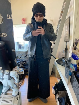 「GOODENOUGH（グッドイナフ）のアイテム（ライダースジャケット）」を使った、YUUSUKE@ganeshaさん（メンズ・171cm）の秋コーディネート