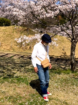 「SUGAR CANE（シュガーケーン）のアイテム（ハンチング/ベレー帽）」を使った、とっちゃんさん（メンズ・166cm）の春コーディネート