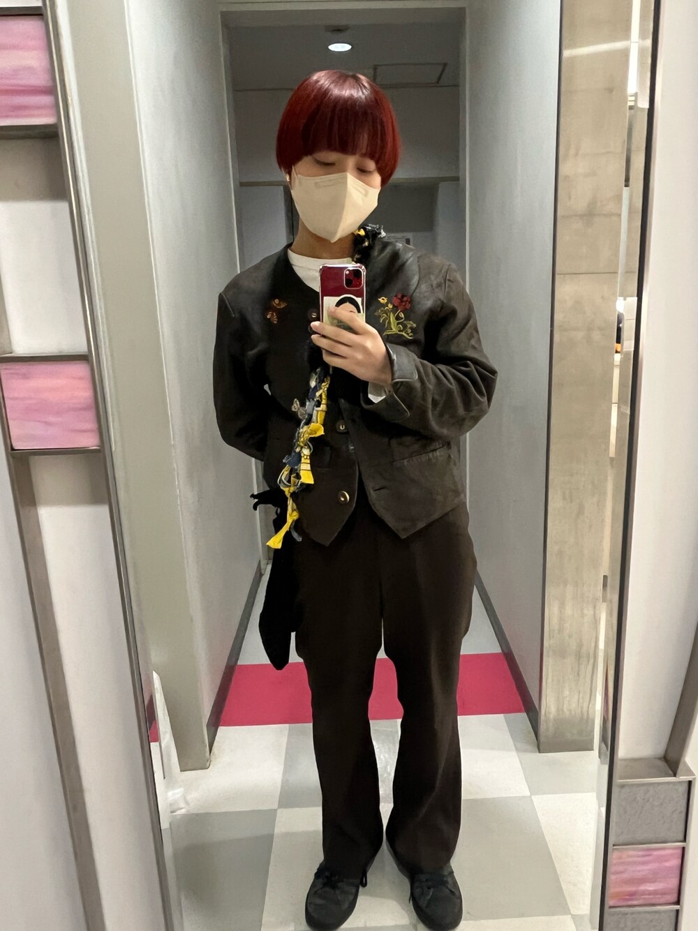 「休日コーデ、vintage、古着、ootd」｜「VINTAGEのアイテム（ライダースジャケット、ブラウン系）」を使った、　アヤナさん（レディース・155cm）の冬コーディネートの1枚目の写真