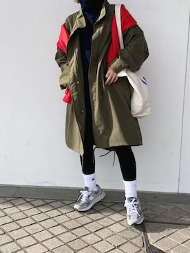 「ニットワンピース」｜「アイテム（モッズコート）」を使った、LINAさん（レディース・159cm）の冬コーディネート
