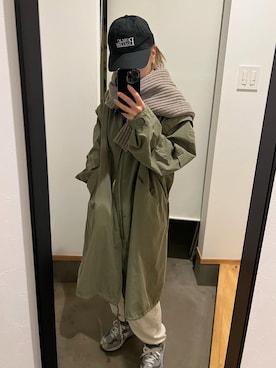 「キャップ女子」｜「アイテム（モッズコート）」を使った、LINAさん（レディース・159cm）の冬コーディネート