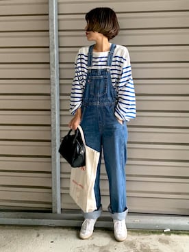 「Levis」｜「アイテム（サロペット/オーバーオール）」を使った、LINAさん（レディース・159cm）の夏コーディネート
