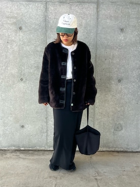 「ファーコート」｜LINAさん（レディース・159cm）の秋コーディネート