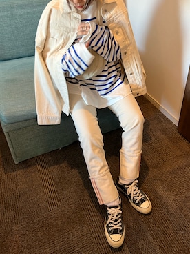 「アイテム（デニムジャケット）」を使った、LINAさん（レディース・159cm）の冬コーディネート