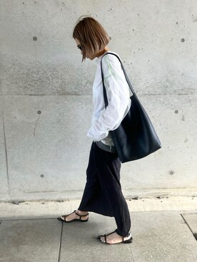 「mi via loca（ミヴィアロカ）のシアー配色ステッチチュールトップス（Tシャツ/カットソー）」を使った、LINAさん（レディース・159cm）の春コーディネート