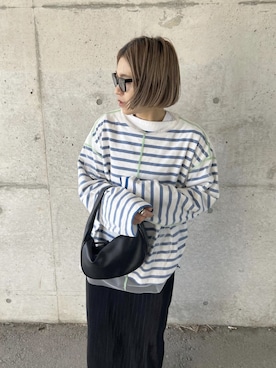 「mi via loca（ミヴィアロカ）のシアー配色ステッチチュールトップス（Tシャツ/カットソー）」を使った、LINAさん（レディース・159cm）の春コーディネート