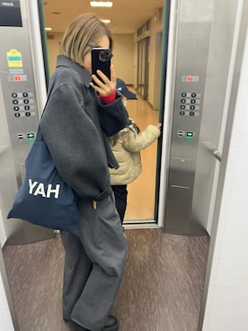 「グレーコーデ」｜「アイテム（ブルゾン）」を使った、LINAさん（レディース・159cm）の冬コーディネート