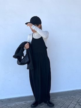 「キャップ女子」｜「アイテム（ブルゾン）」を使った、LINAさん（レディース・159cm）の春コーディネート
