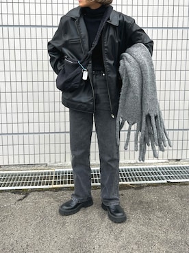 「大判ストール」｜LINAさん（レディース・159cm）の冬コーディネート
