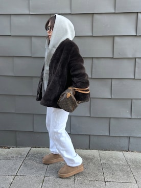 「anuke（アンヌーク）のアイテム」を使った、LINAさん（レディース・159cm）の冬コーディネート