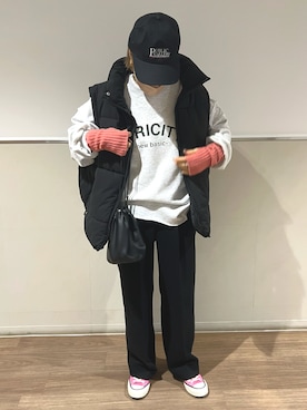 「ダウンベスト」｜LINAさん（レディース・159cm）の冬コーディネート