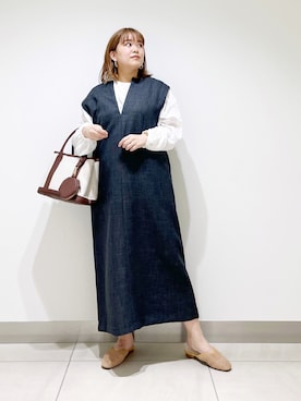 「スリッパ」｜「アイテム（ワンピース/ドレス）」を使った、サトみ。さん（レディース・151cm）の春コーディネート
