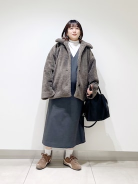 「URBAN RESEARCH DOORS（アーバンリサーチドアーズ）のコクーンシルエットボアコート（その他アウター）」を使った、サトみ。さん（レディース・151cm）の秋コーディネート