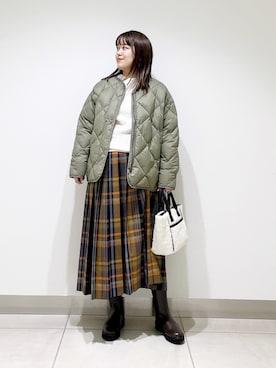 「ケーブルニット」｜「アイテム（ダウンジャケット/コート）」を使った、サトみ。さん（レディース・151cm）の秋コーディネート