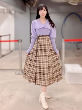 「ラベンダー」｜「アイテム（その他）」を使った、相沢梨紗さん（レディース・159cm）の冬コーディネート