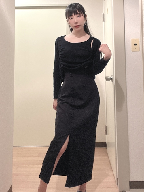 セール】カットアウトシャーリングリボンリブニットトップス（ニット