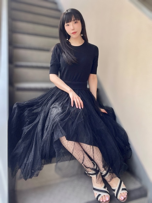 JENNE（ジェンヌ）の「付け襟ニット ドットチュールワンピース
