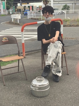 「off white（オフホワイト）のアイテム（アクセサリー）」を使った、hi-liteさん（メンズ・176cm）の秋コーディネート