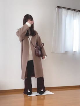 「ニット/セーター」｜「アイテム（ノーカラーコート）」を使った、むじさん（レディース・159cm）の冬コーディネート