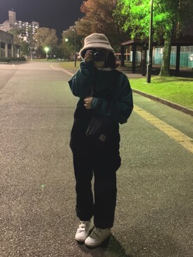 「WEGO（ウィゴー）のWEGO/リバーシブルファーボアバケットハット（ハット）」を使った、☁ か っ ぺ ☁さん（レディース・158cm）の秋コーディネート