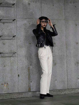 「アイテム（ライダースジャケット）」を使った、𝐍𝐚𝐨さん（レディース・164cm）の春コーディネート