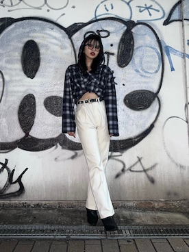 「schott（ショット）のSchott/ショット/BAJA HOODED OMBRE NEL SHIRT/バハフーディー オンブレネルシャツ（シャツ/ブラウス、グレー系）」を使った、𝐍𝐚𝐨さん（レディース・164cm）の秋コーディネート