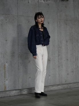 「schott（ショット）のアイテム（ジャケット/アウター、ブルー系）」を使った、𝐍𝐚𝐨さん（レディース・164cm）の春コーディネート