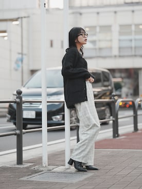 「schott（ショット）の【Women's】Schott/ショット/ファーカーディガン（カーディガン/ボレロ、ブラック系）」を使った、𝐍𝐚𝐨さん（レディース・164cm）の冬コーディネート