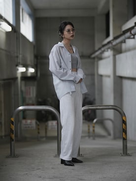 「schott（ショット）のSchott/ショット/SLUB CHIFFON LS SHIRT/スラブ シフォン LS シャツ（シャツ/ブラウス、グレー系）」を使った、𝐍𝐚𝐨さん（レディース・164cm）の春コーディネート
